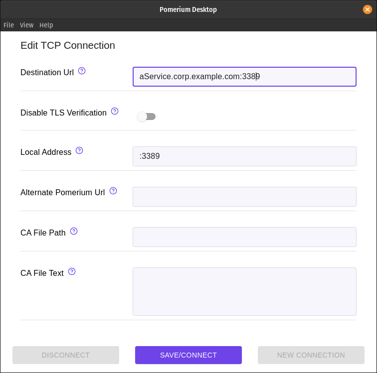 An example connection to a RDP service from Pomerium Desktop